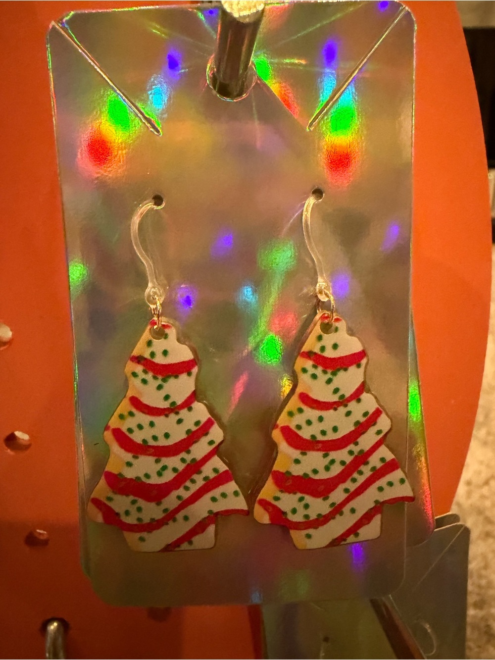 Hand Crafted White Christmas Tree Earrings with Red & Green Accents